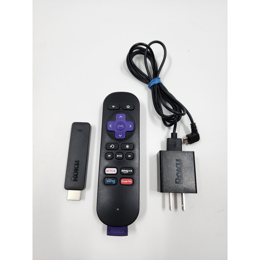 Roku Streaming Stick 3800X HD Media Player with Remote and Power Adapter Black
